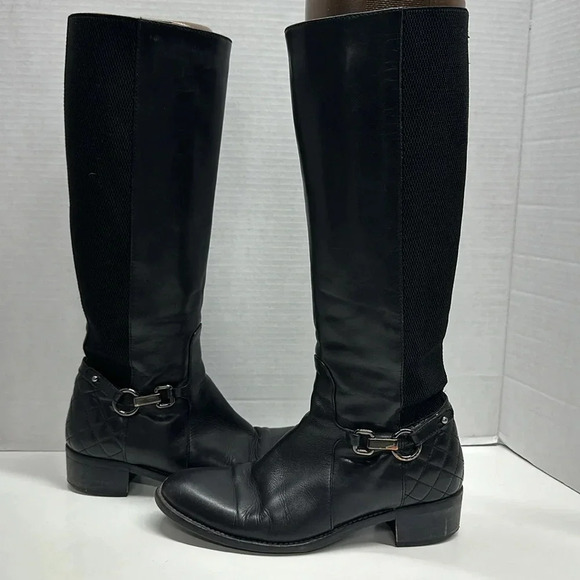 Aquatalia Boots Leather Tall Riding Quilted Horse Bit Side Zip Up Black Size 7 - Picture 1 of 12